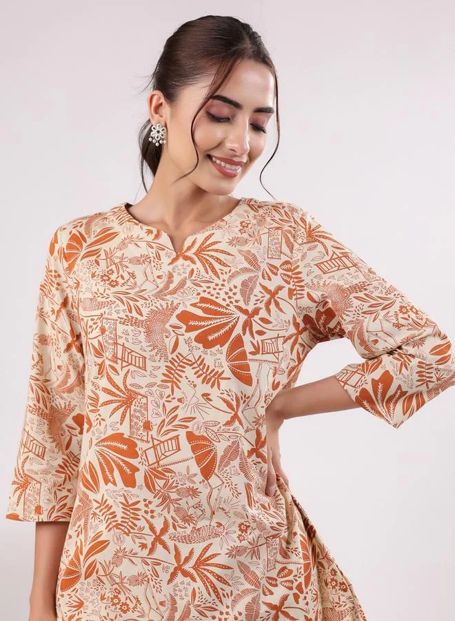 sanskrutihomes Women Ethnic Motifs Printed Cotton Tunic and Pyjama Set